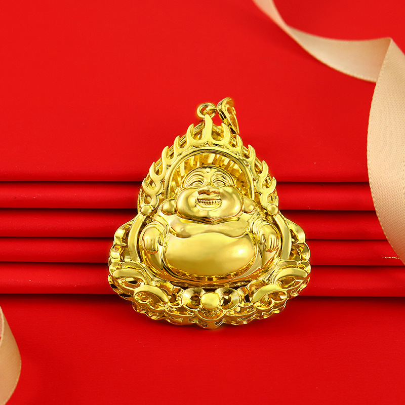 热销镀黄金24k色男女款火焰佛吊坠 仿真越南沙金吊坠佛光普照挂坠