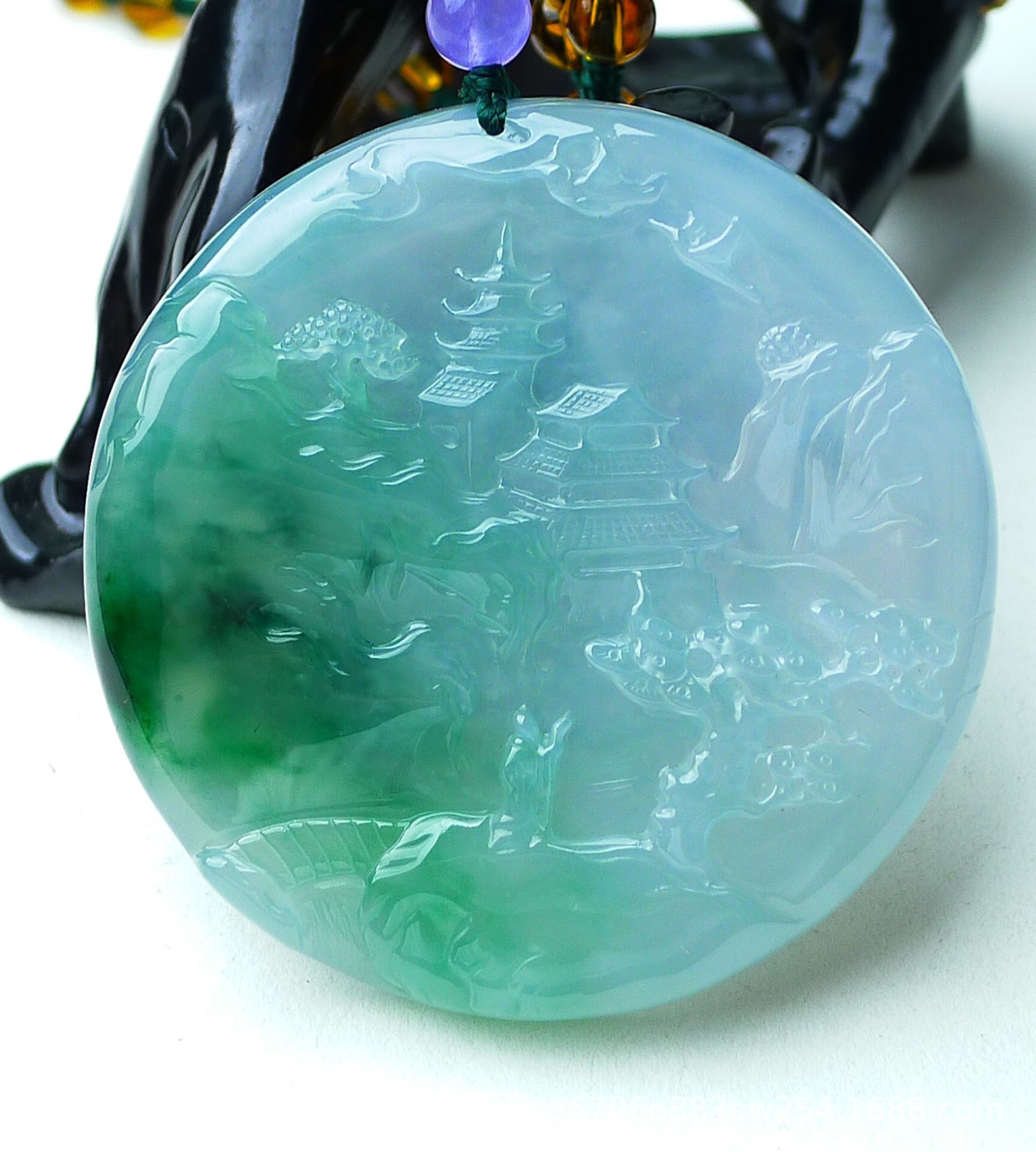 缅甸翡翠a货正品男女挂件玉佩冰种飘绿翡翠山水牌吊坠3985g