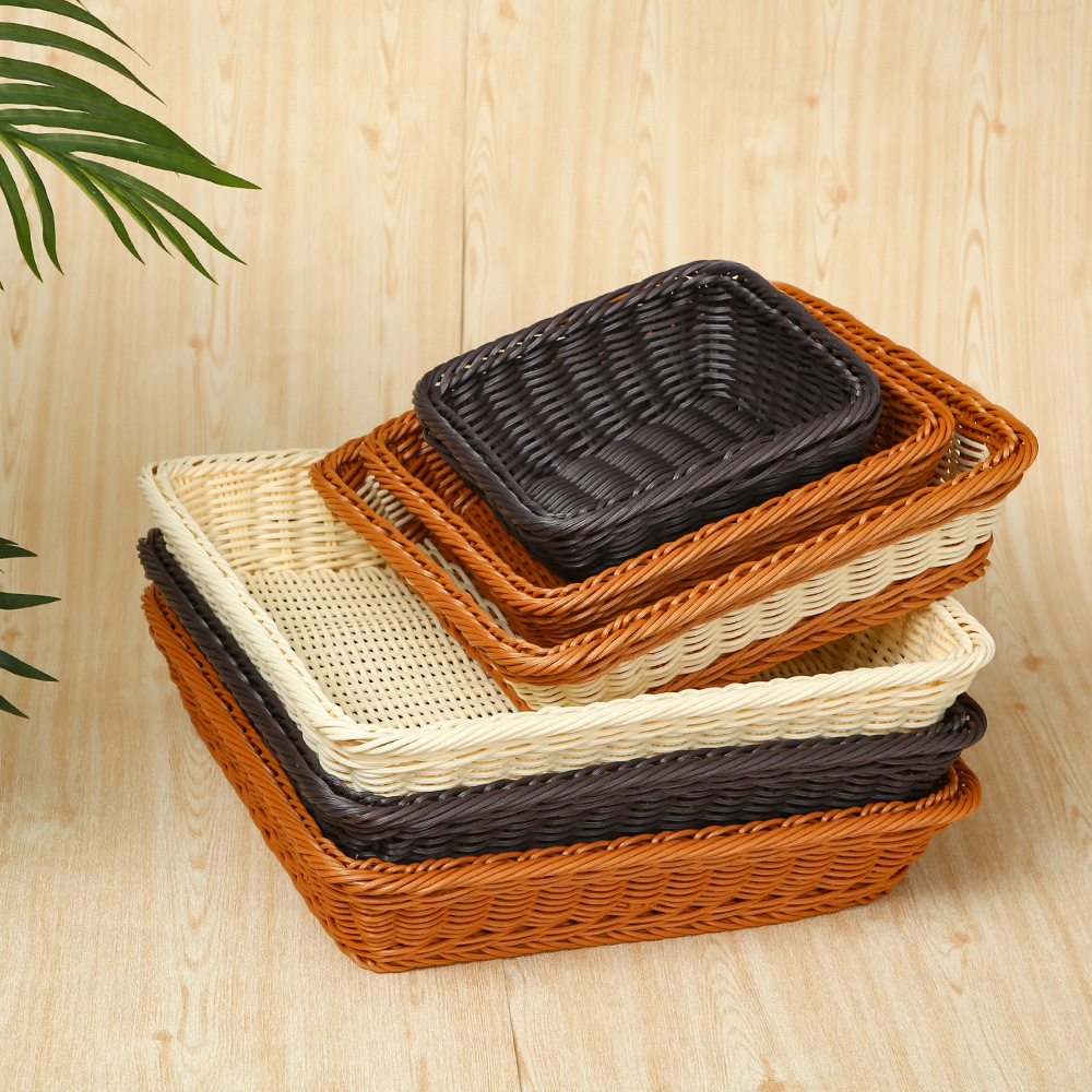 Rattan Woven Bread Basket Snack Basket Supermarket Display Basket Display Basket Storage Basket Square Rattan Woven Fruit Basket