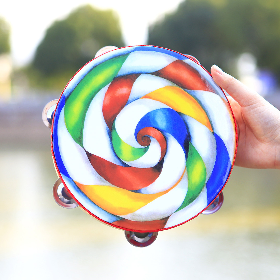 批发奥尔夫乐器8寸棒棒糖单排手摇铃鼓手拍鼓摇鼓儿童音乐教具