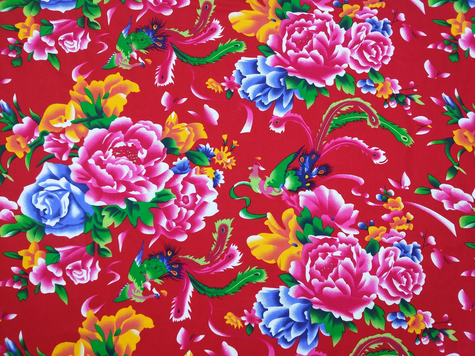 东北大花布凤凰牡丹装饰纯棉绸人造棉面料酒店农家乐装修墙面布料