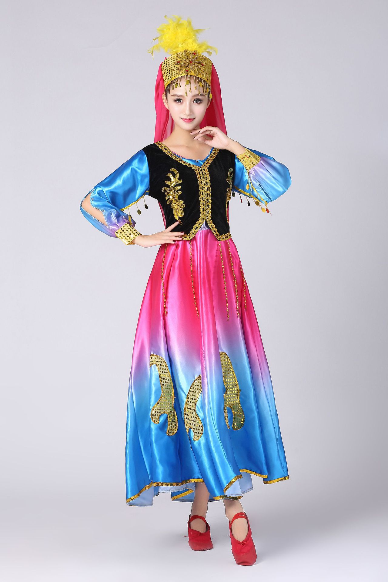 少数民族服装新疆大摆裙维族服装女童连衣裙儿童演出服维吾尔族服