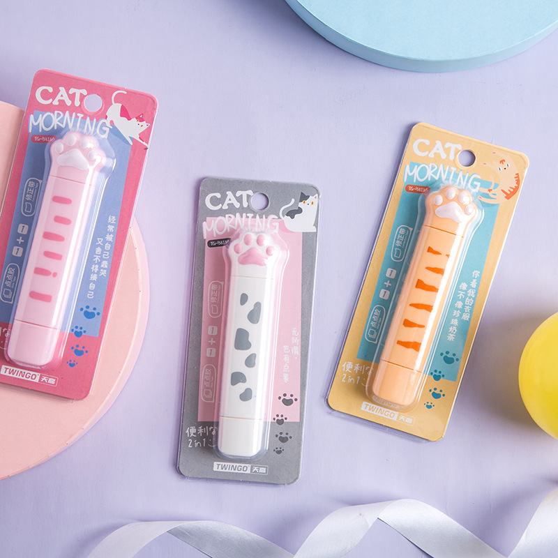 Twingo Tiangao Cat's Paw Correction Tape Soft and Adorable Cat Correction Tape Double-Headed Correction Tape Dotting Glue Double-Sided Tape