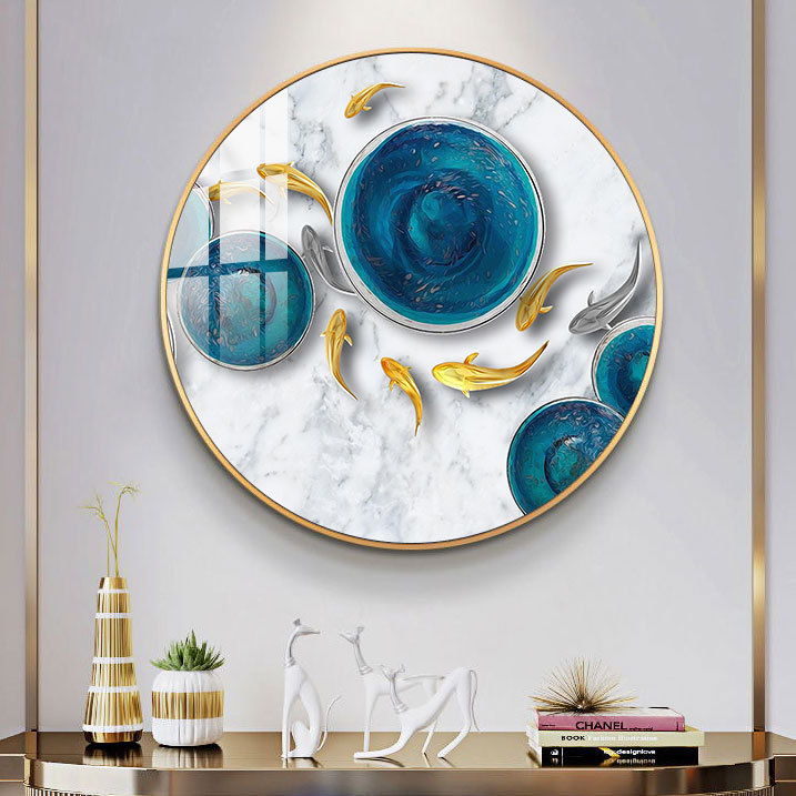 入户玄关装饰画现代简约走廊过道墙画壁画玄幻轻奢挂画九鱼圆形画