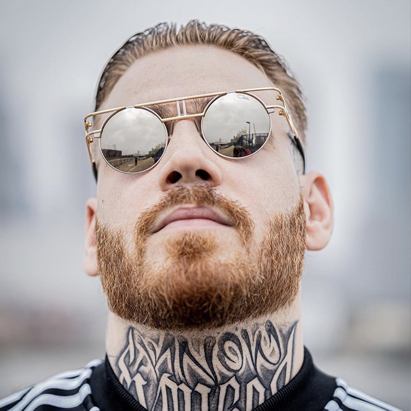 新款蒸汽朋克太阳镜男士欧美网红骑行圆框墨镜男潮sunglasses2048