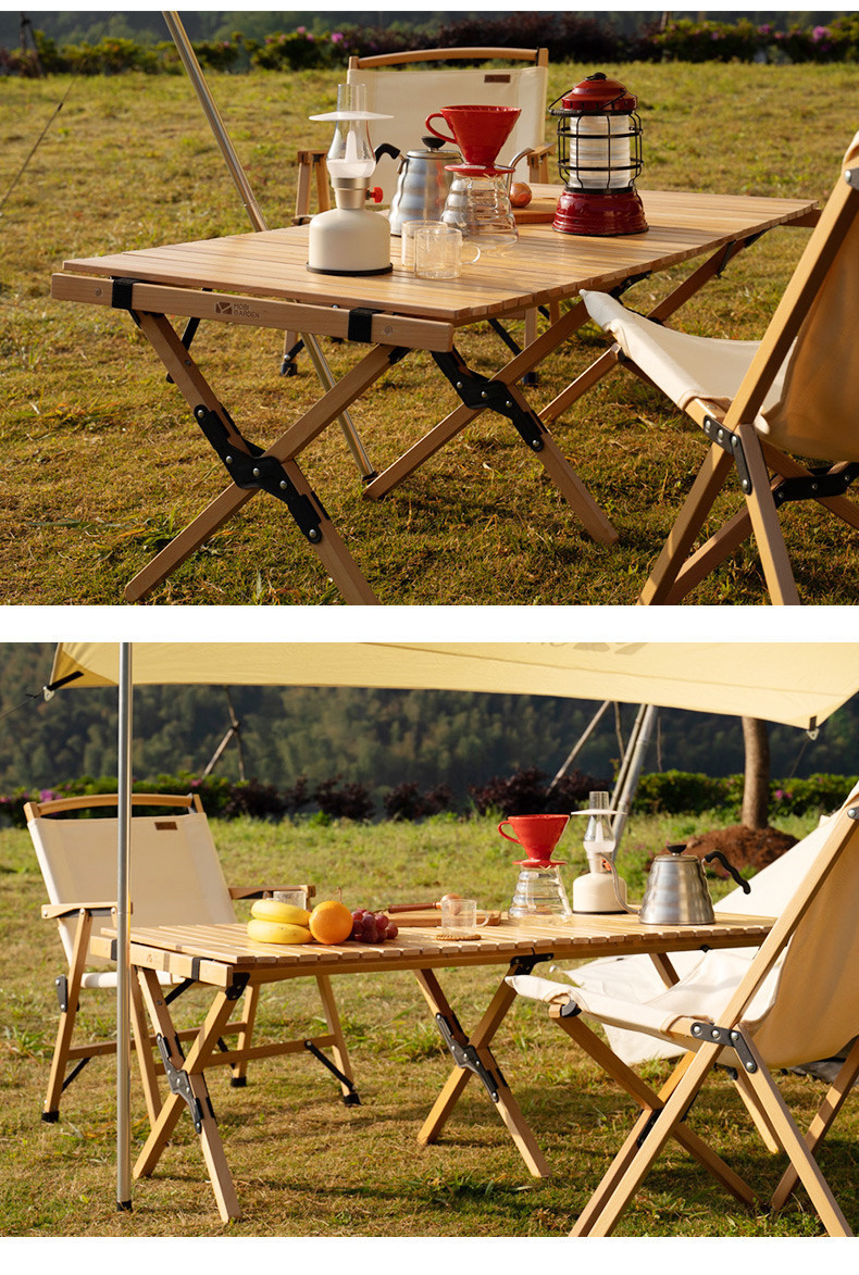 牧高笛户外蛋卷桌便携式折叠桌子露营家用自驾游实木烧烤野餐桌