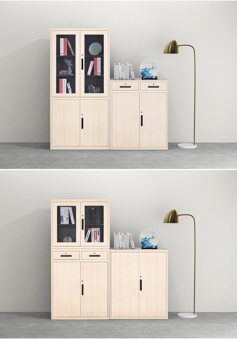 樱桃木纹转印文件柜办公室档案财务凭证柜家用书柜玻璃铁皮柜带锁