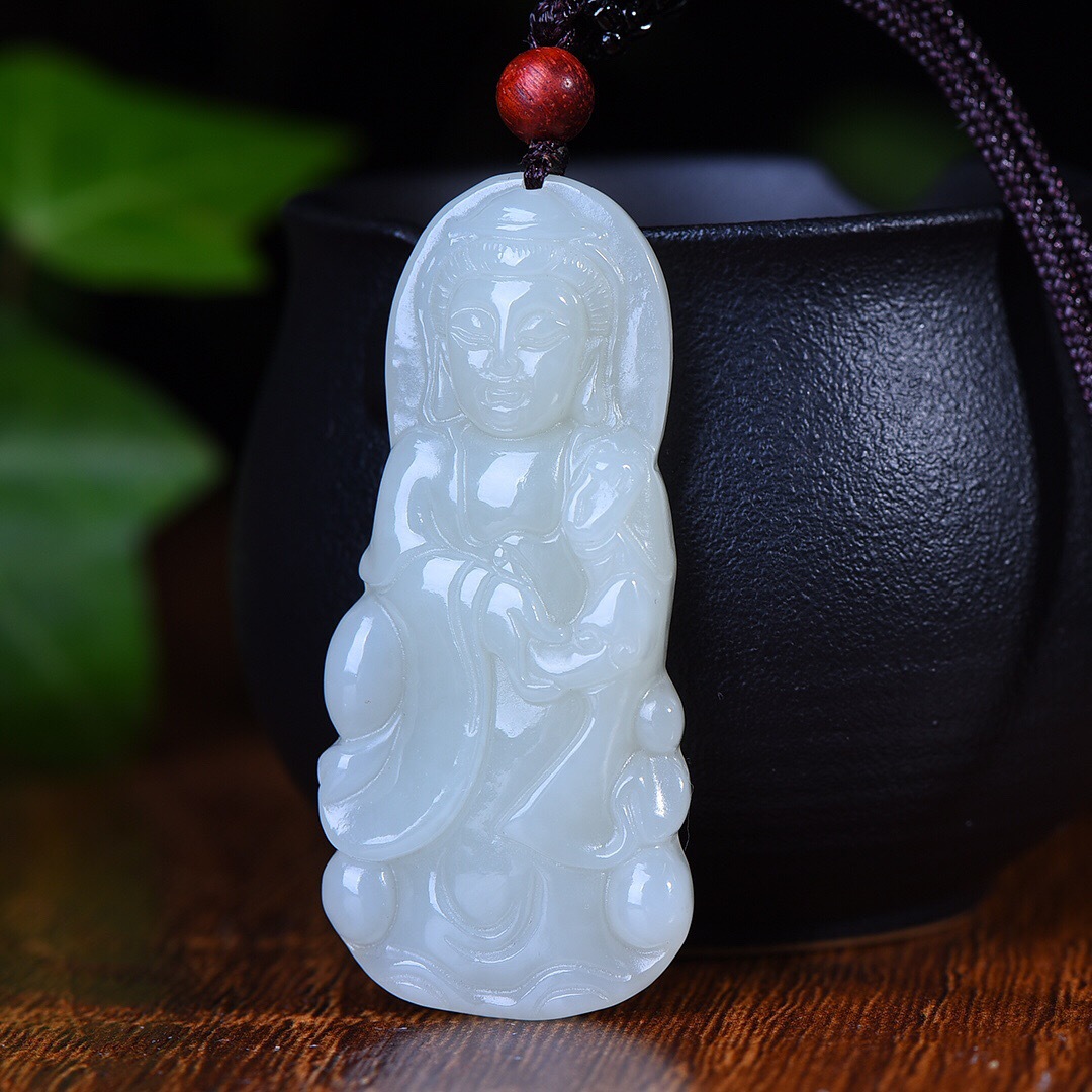 支持复检/一件代发 和田玉站立观音吊坠挂件观世音菩萨项链玉坠