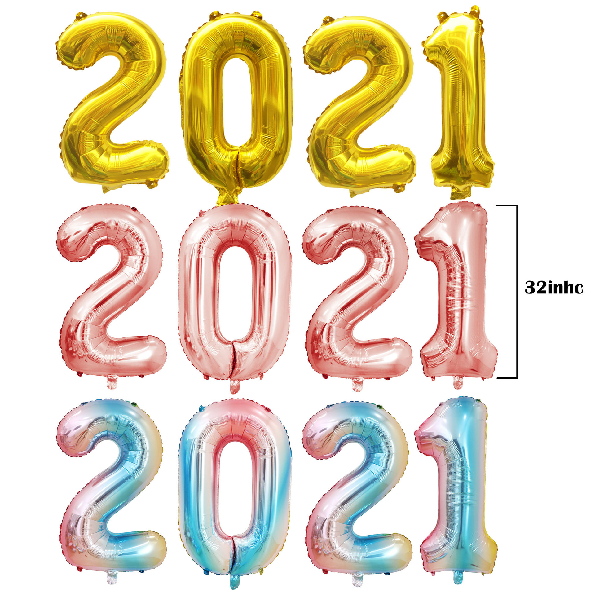 2021毕业季新年快乐黑金玫瑰金渐变色铝膜气球套装 节日派对装饰