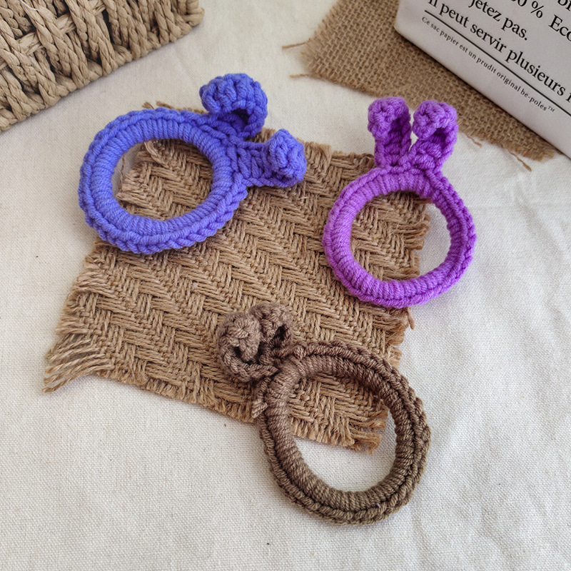 秋冬新款卡通毛线圈 文艺甜美小兔子发绳女生扎头发发圈厂家直销