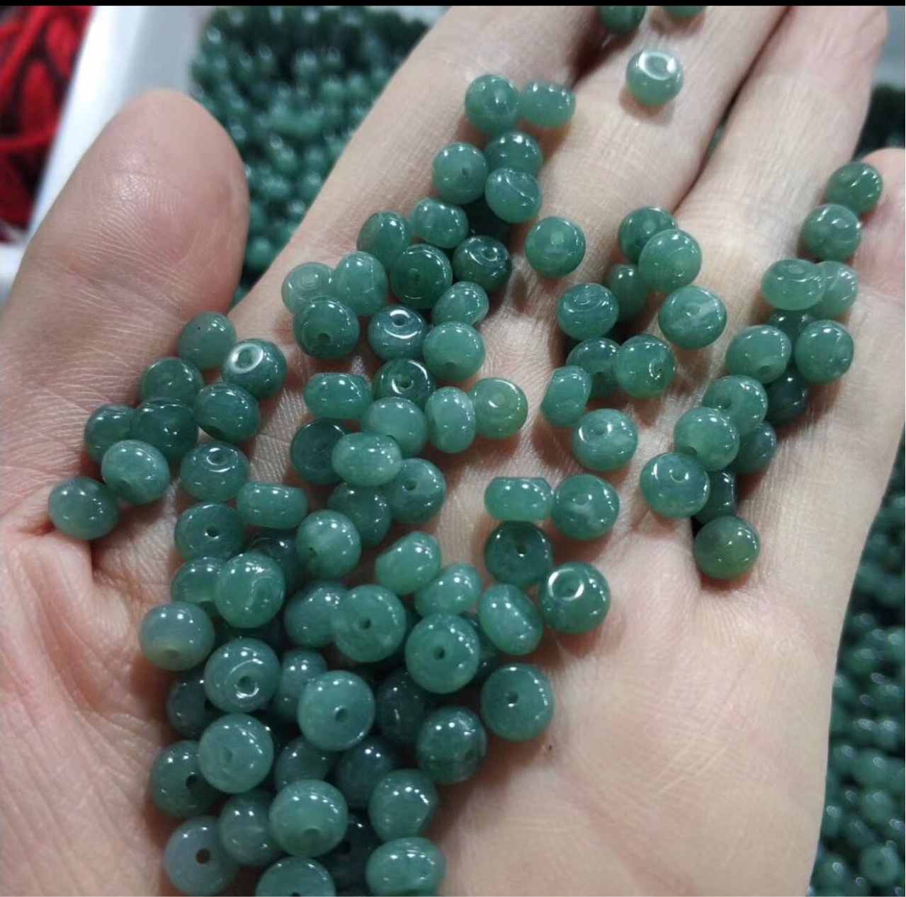 珠宝缅甸翡翠货冰糯种算珠鼓珠三彩蓝水飘花散珠支持鉴定