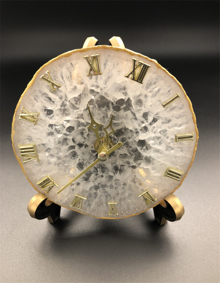 厂家创意简约天然玛瑙石时钟摆件玉石静时钟客厅书房卧室装饰批发