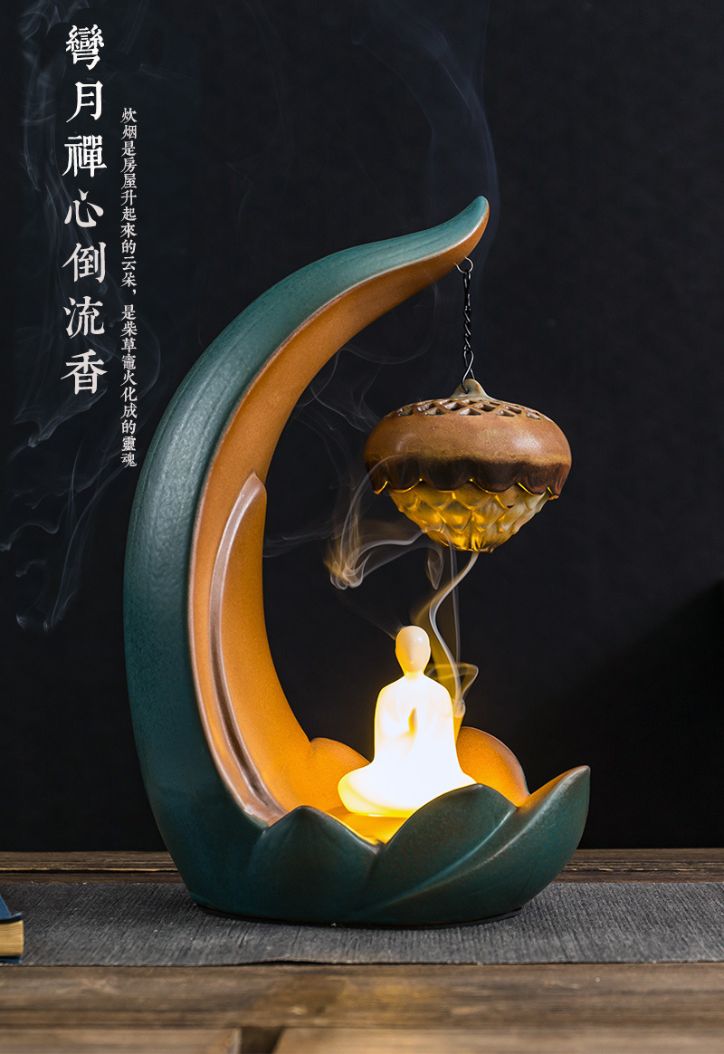 新款led灯 创意倒流香薰炉摆件室内家用盘香陶瓷禅意 吊炉 薰香炉