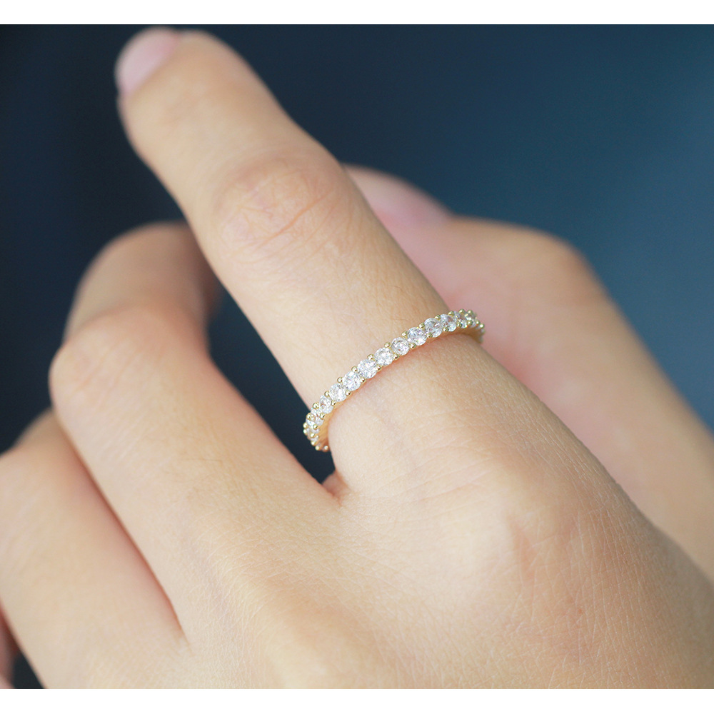 韩版韩式时尚镶钻满圈钻戒指彩色白色细款指环戒女款一件代发饰品