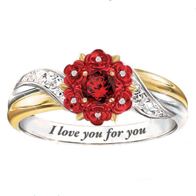 宸盈 wish热销新款玫瑰钻石刻字i love youlogo玫瑰爱的承诺戒指