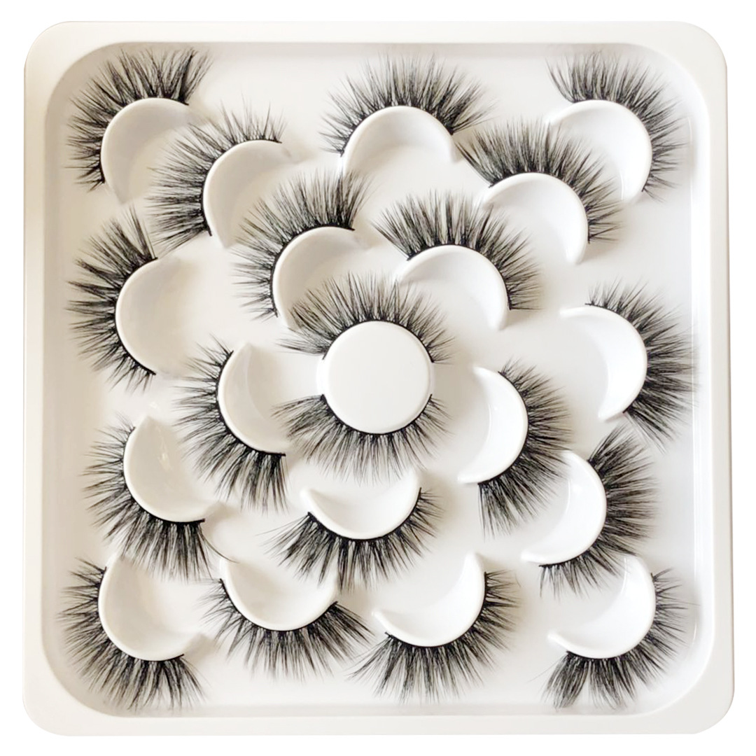 False Eyelashes Wholesale Lotus Porcelain Plate Ten Double Pairs of False Eyelashes Thick Realistic Handmade Three-Dimensional Multi-Layer Eyelash