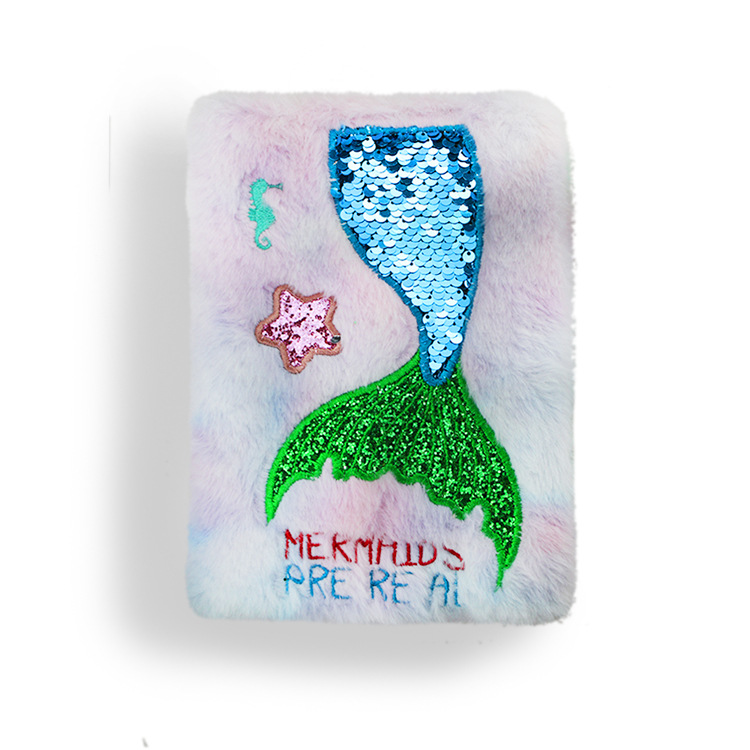In Stock Wholesale Mermaid Plush Sequins Notes Creative Girl Cute Notepad Plush Hand Account Diary