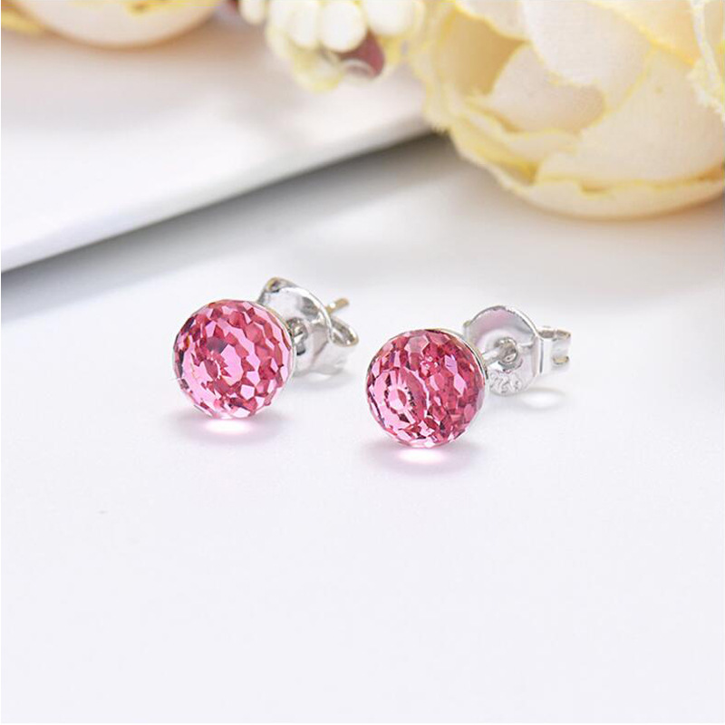 Wish Supply Refined and Simple Colorful Crystal Ball Sterling Silver Needle Multicolor Crystal Ball Earrings Factory Direct Sales