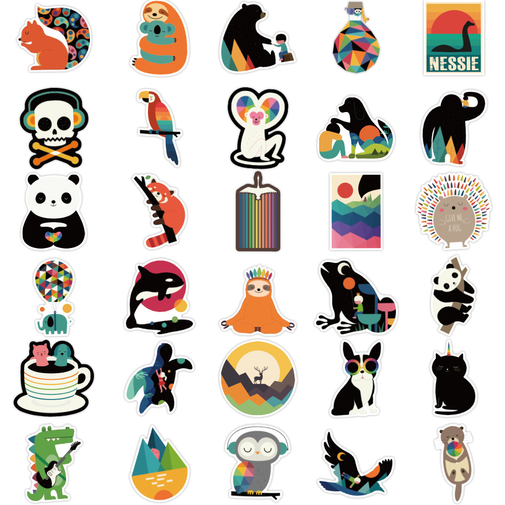 100张七彩绚丽动物贴画笔记本电脑滑板吉他防水行李箱涂鸦贴纸
