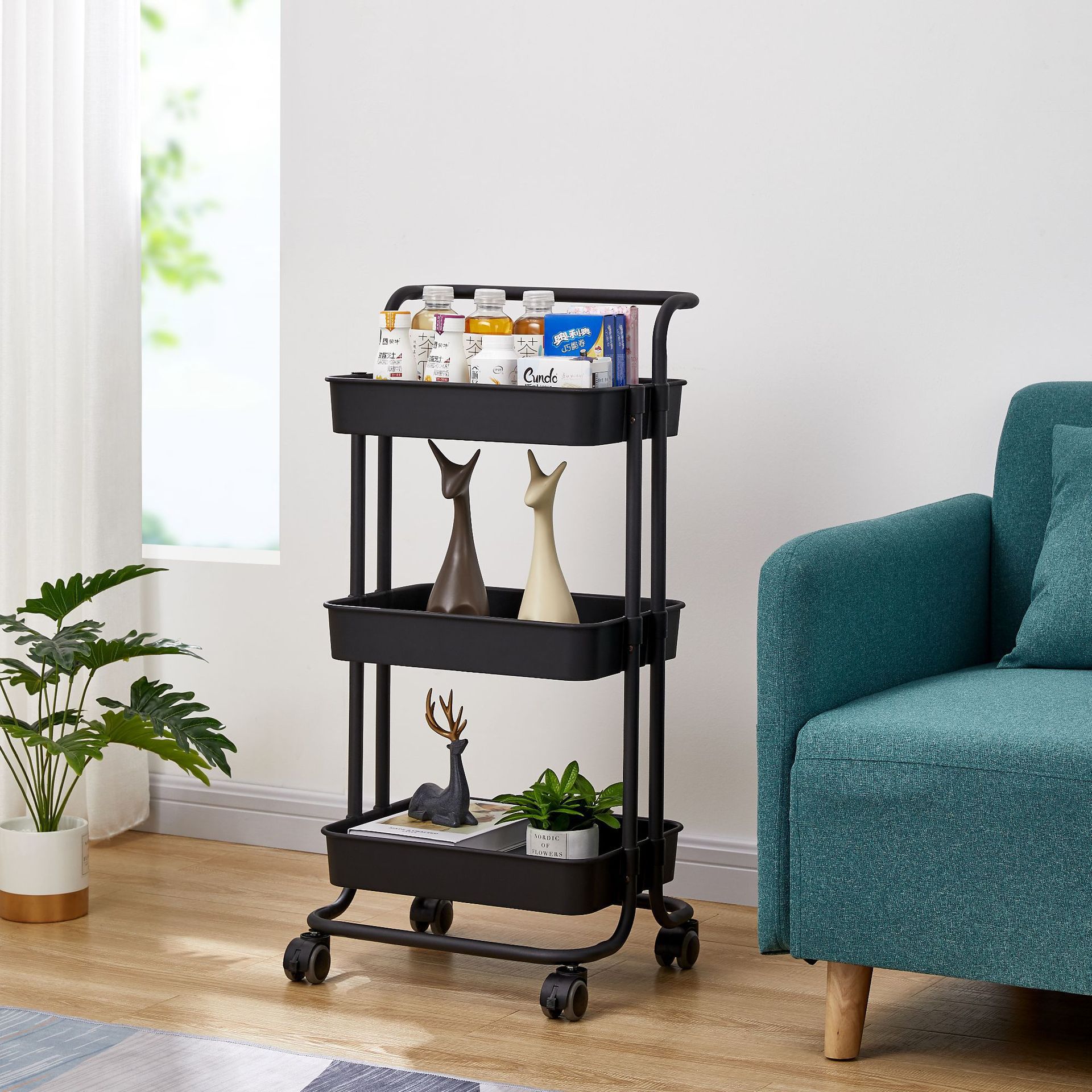 丽迪塑钢多层夹缝移动置物架 厨房小推车整理收纳架 美容院推车置