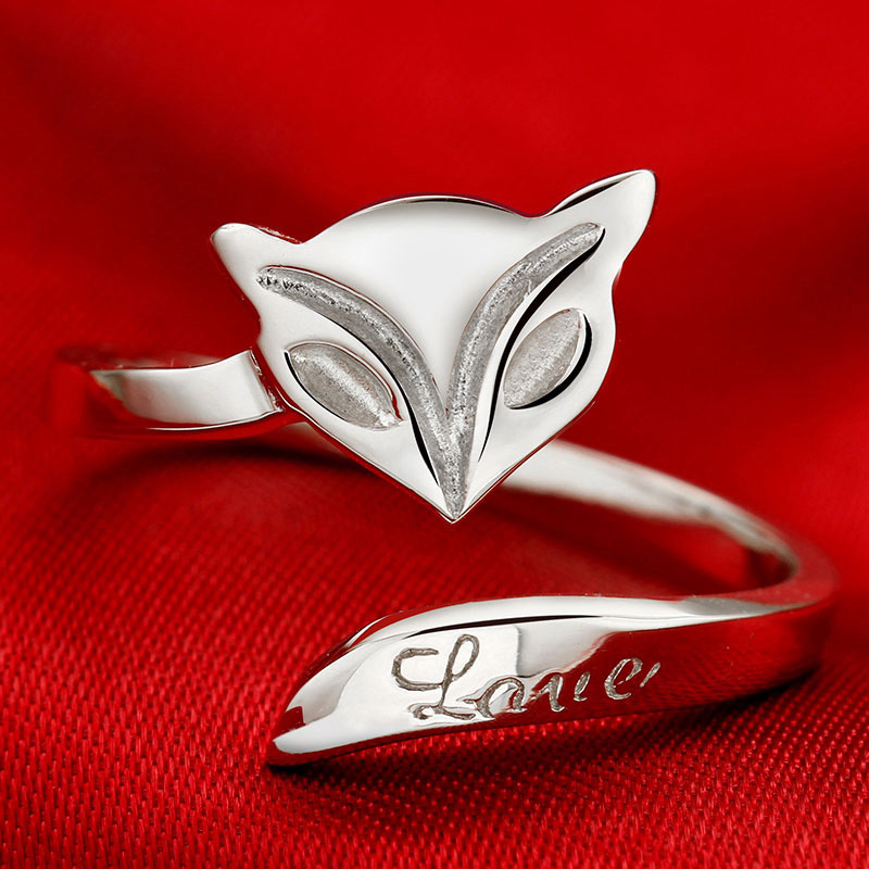 源头厂货开口狐狸戒指 新款仿莫桑钻狐狸戒指情侣可刻字活口戒指
