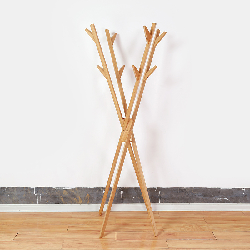 竹制衣帽架单杆植物架简易多功能挂包挂衣服架子创意斜角放物支架