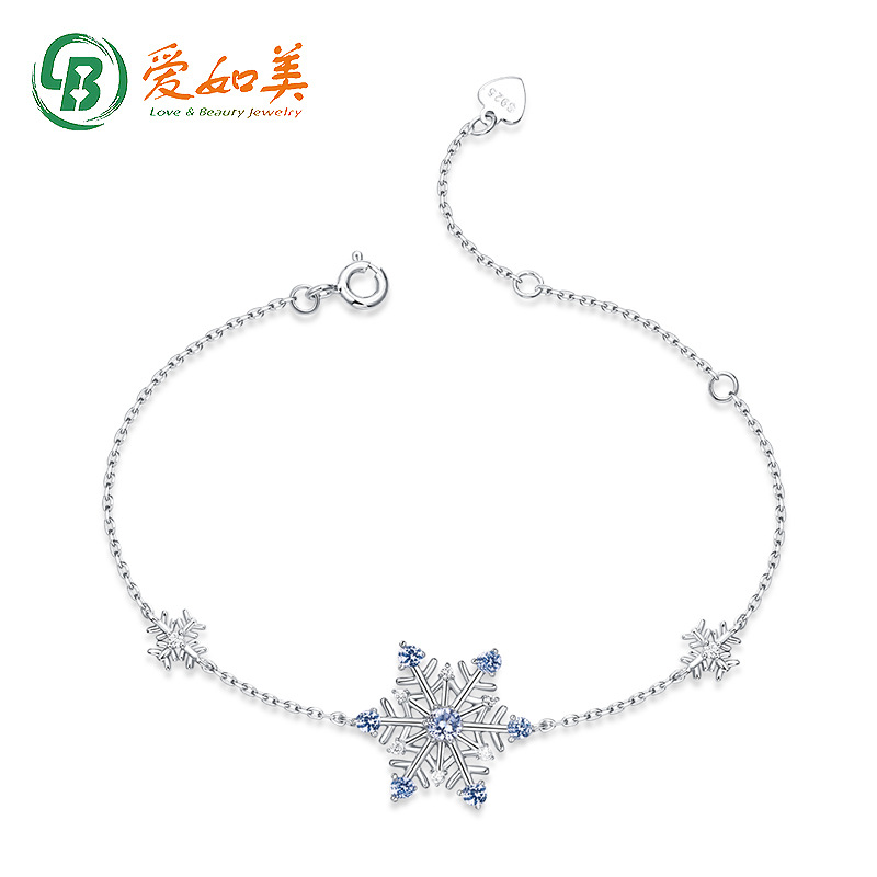 雪花圣诞手链日韩轻奢手饰手镶蓝尖晶白锆纯银气质显手白小众