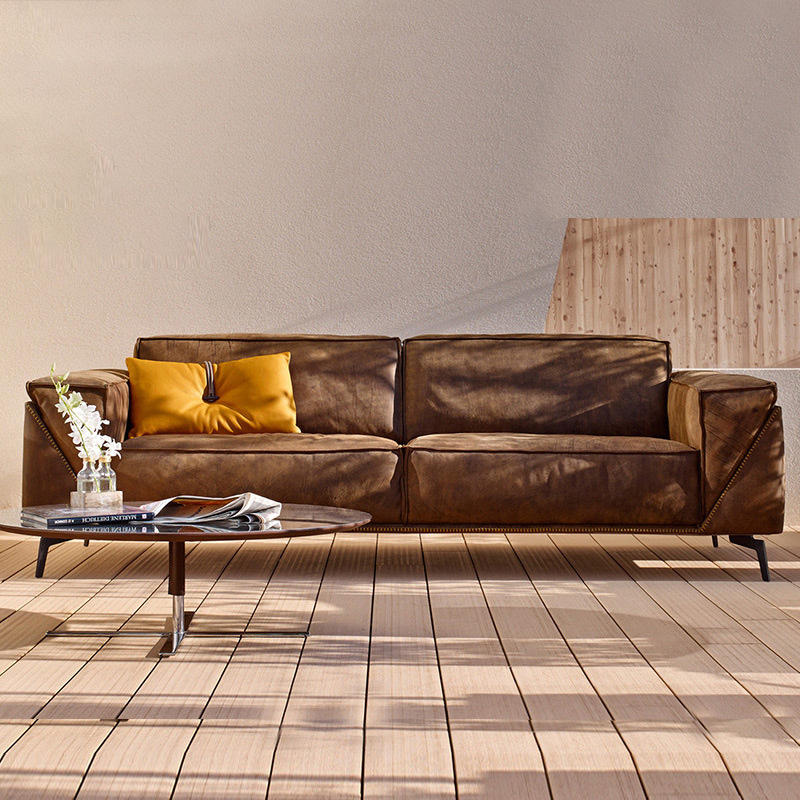意式极简真皮沙发进口头层牛皮磨砂皮羽绒别墅皮沙发客厅转角组合