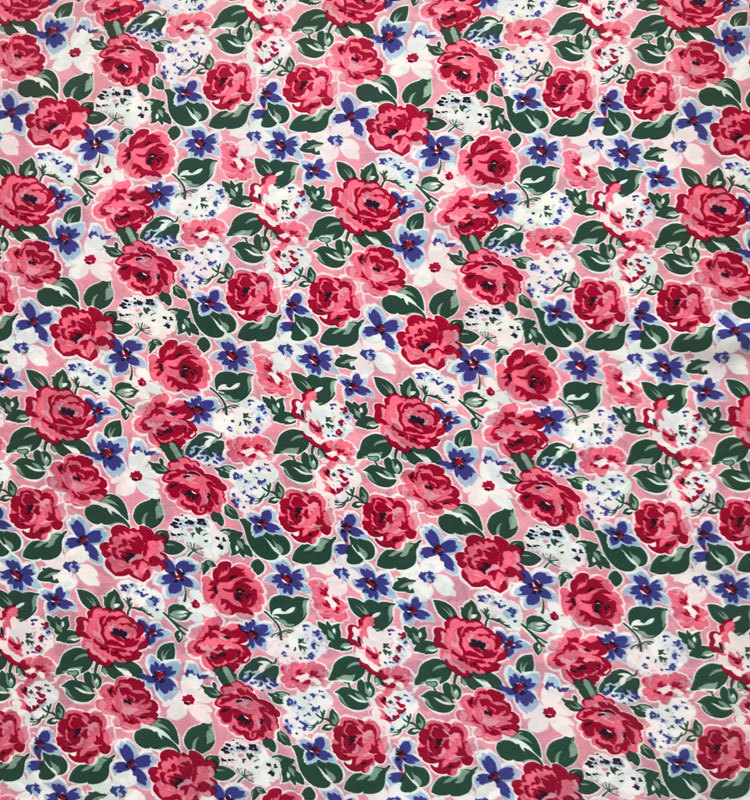 印花布小碎花平纹缎印花面料 玫瑰花雪纺印花布裤装女装裙装面料