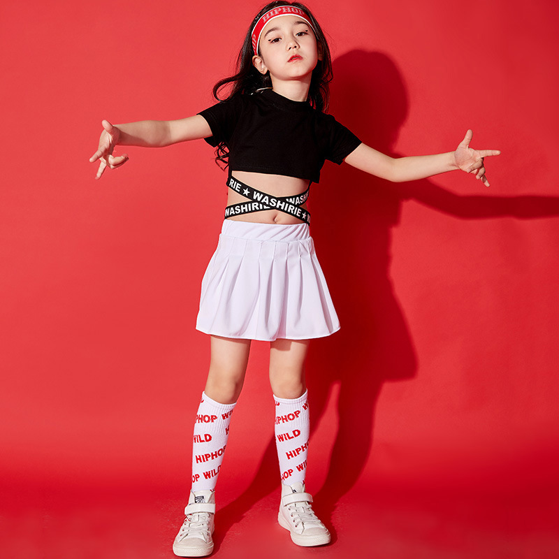 新款儿童爵士舞服女童嘻哈夏季啦啦队服装露脐街舞套装女韩版演出