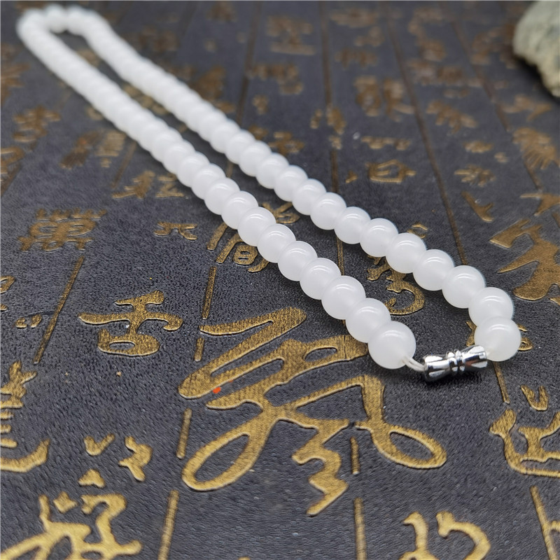 新疆汉白玉项链8mm长45cm三八妇女节会销公司礼品民族风饰品