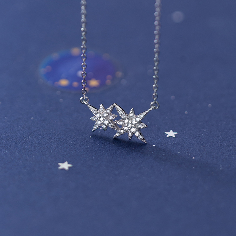 爱洛奇 s925银韩版气质文艺风镶钻星芒项链时尚甜美星星颈链d6751