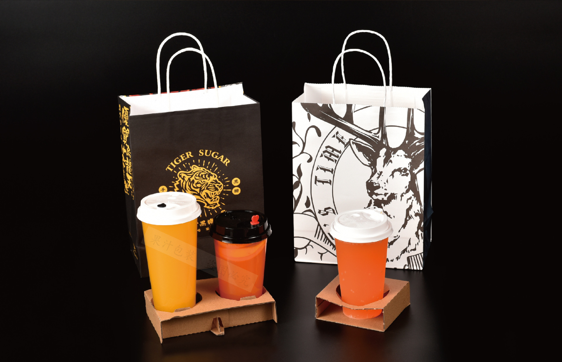 奶茶打包袋咖啡饮品饮料四杯两杯单杯外卖杯托牛皮纸手提袋子定制