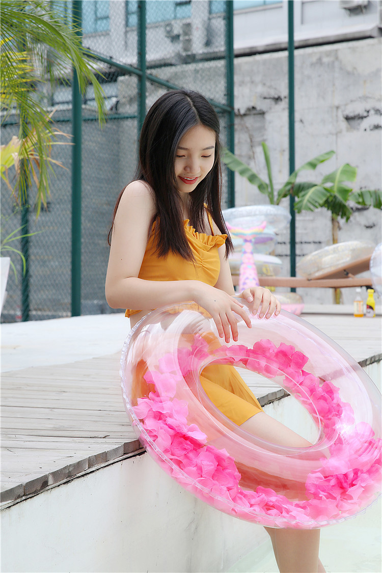 厂家现货亚马逊成人透明花瓣泳圈大人加厚腋下浮圈水上充气救生圈