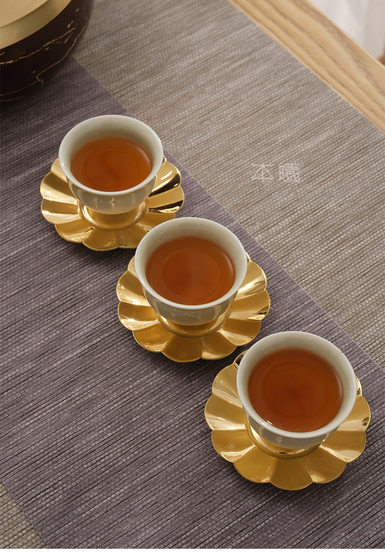 黄铜茶杯垫纯铜茶托金属日式创意主人杯杯托茶席茶道配件茶具零配