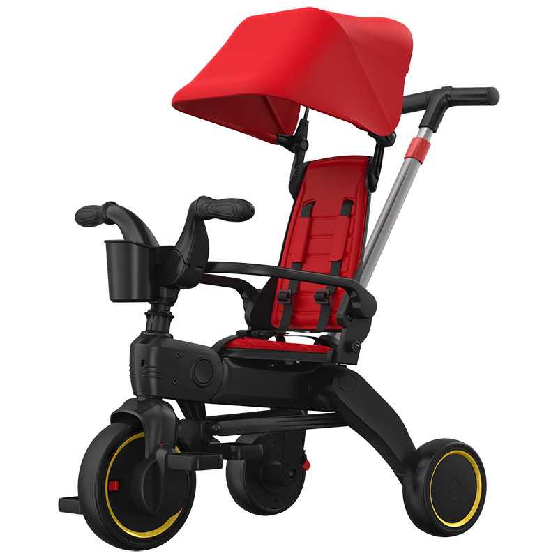 Children's Folding Tricycle 1-6 Years Old Baby Pedal Bicycle with Awning Trolley Pedal Tricycle