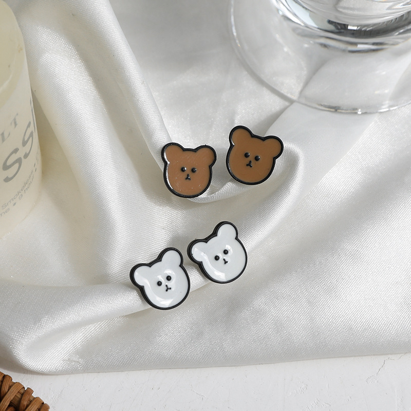 s925银针小熊耳钉百搭小巧卡通可爱耳饰2020年新款潮耳夹无耳洞女