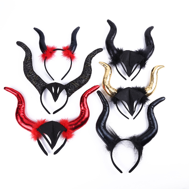 恶魔牛角头扣发箍 万圣节鬼节装饰头扣舞会派对道具大号牛角头饰