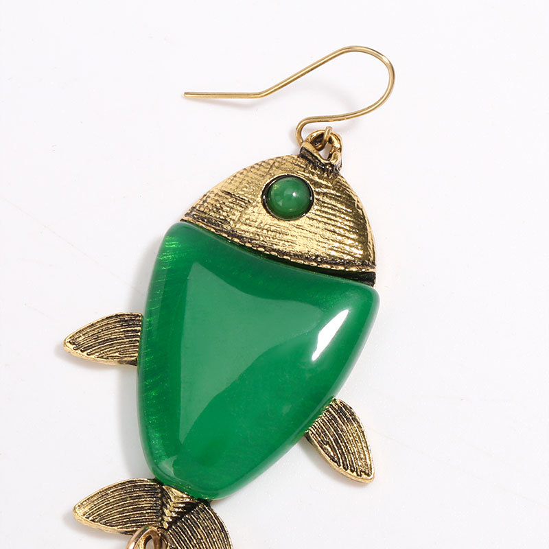 欧美创意个性合金树脂绿鲤鱼仿珍珠耳坠耳环女潮流耳饰品跨境热销