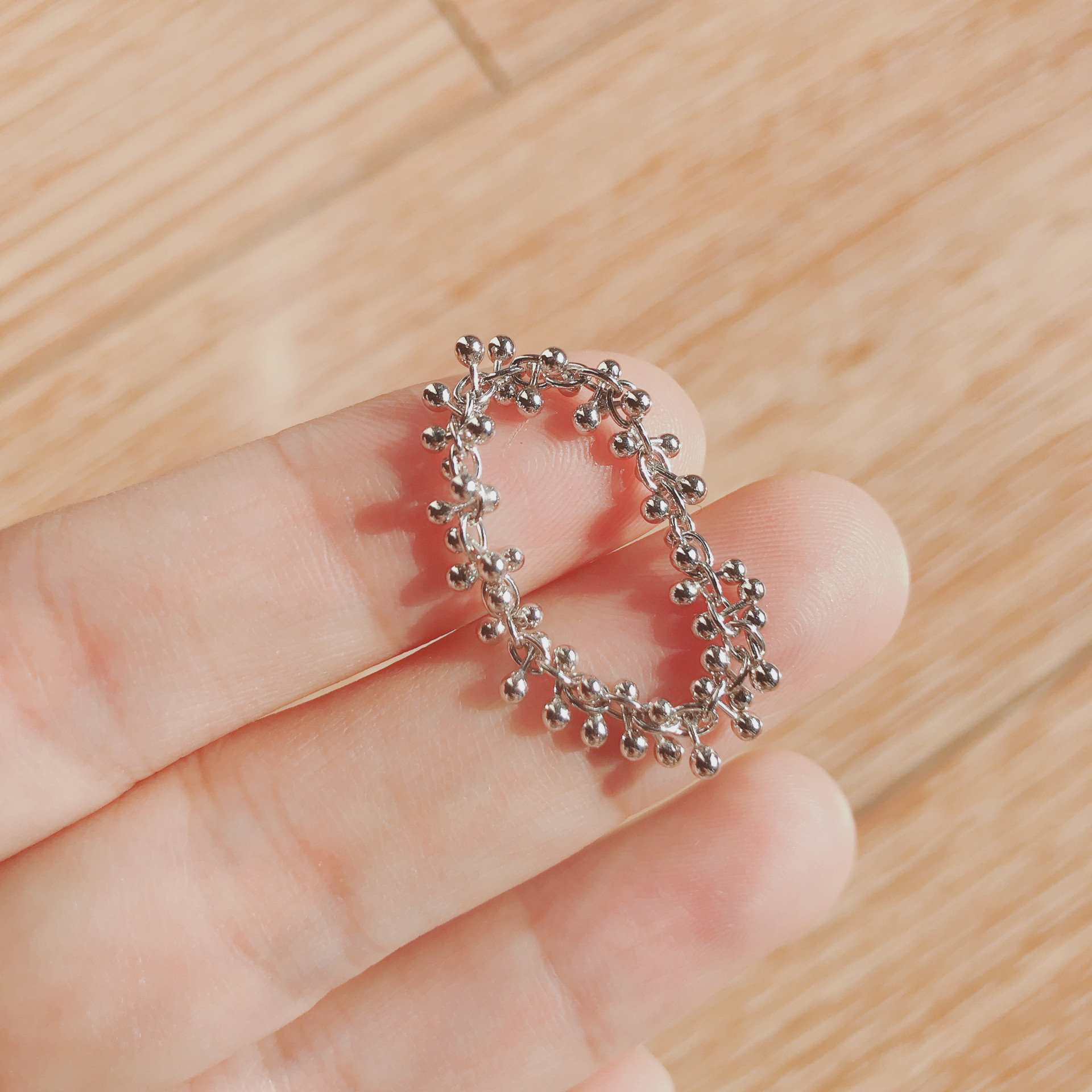 设计师款 银s925纯银 豆豆链条软戒指 手工戒指个性小众编织戒指