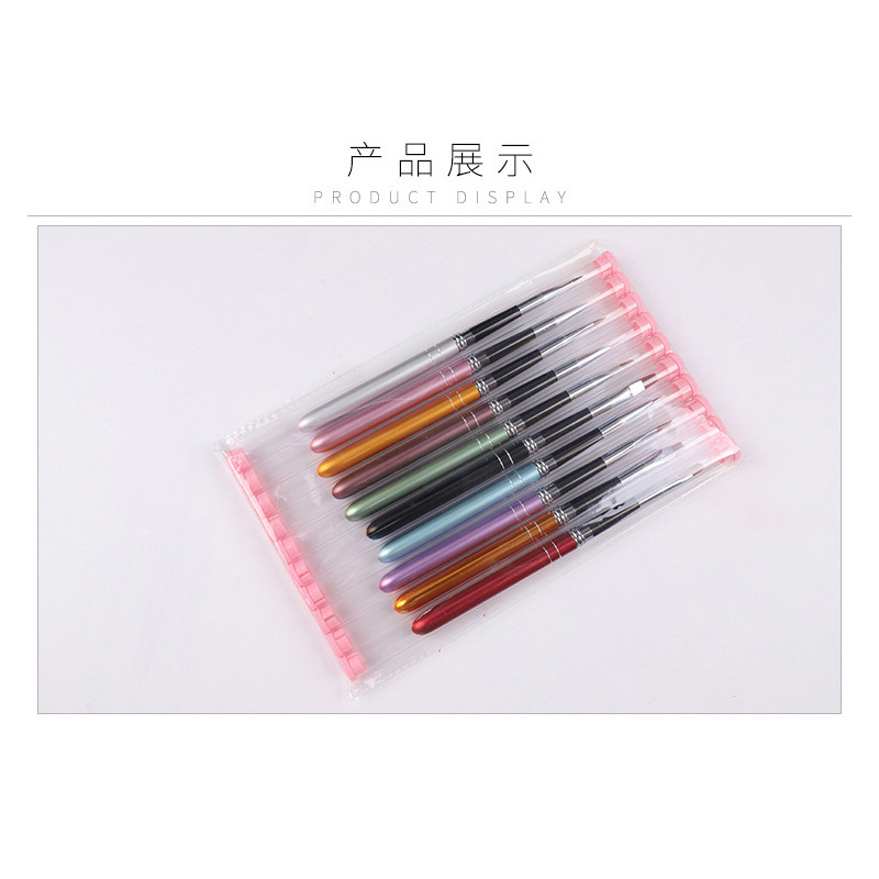 Nail Set Pen Painted UV Pen Makeup Brush Brush 10 PCs a Set of Line Drawing Pen Flat Mouth round Head UV Pen