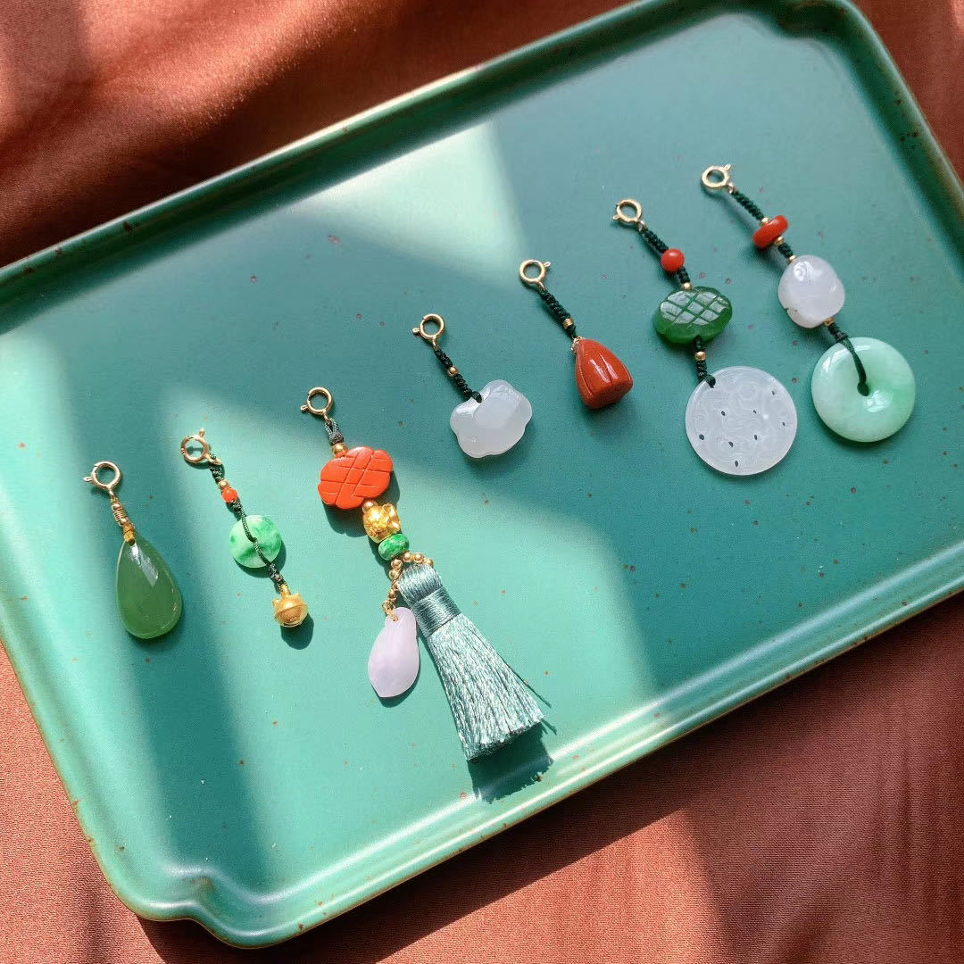 天然翡翠a货配件diy手工原创18k和田玉碧玉小滴流 女搭配手链脚链