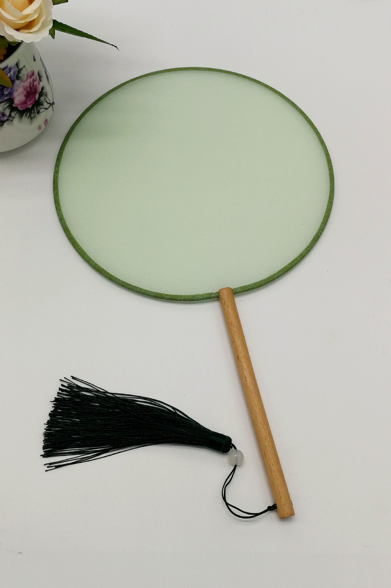 刺绣diy手工贴花制作古风真丝半透圆形团扇汉服女宫扇新娘喜扇子