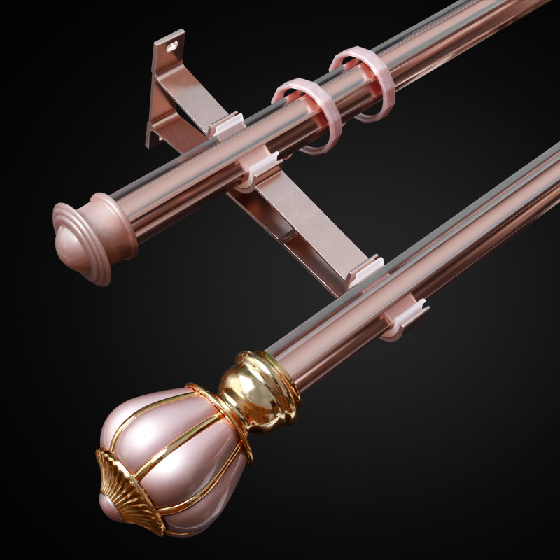 罗马杆窗帘杆黑色单双杆子墙顶装打孔挂钩加厚铝合金轨道支架北欧