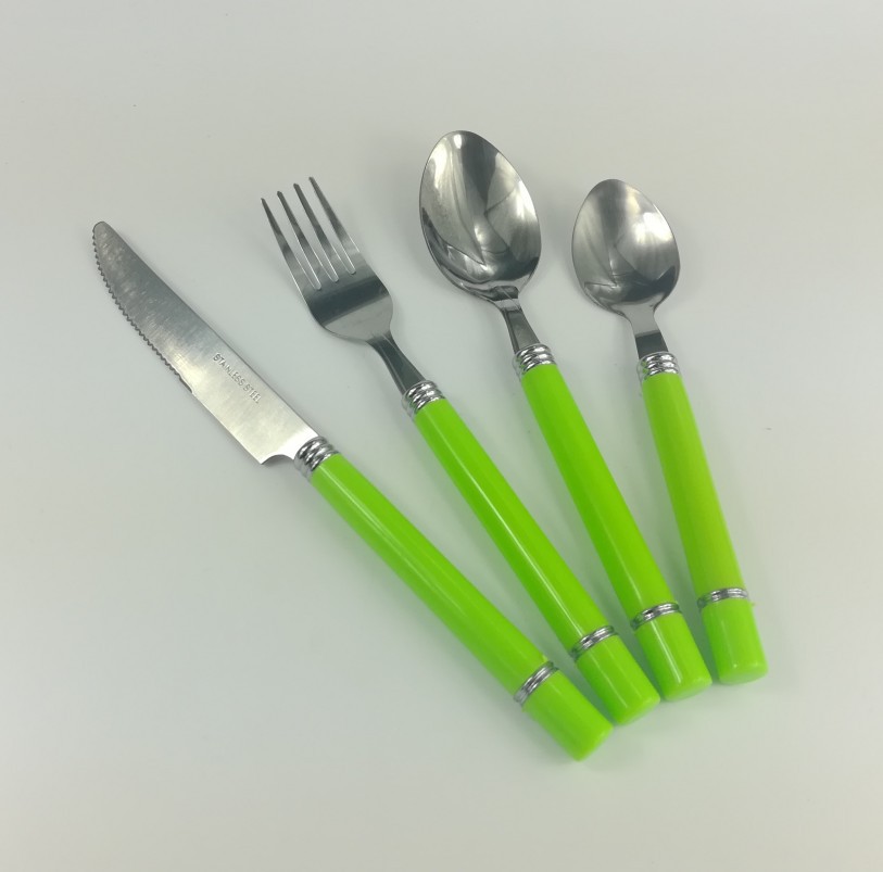 Plastic Handle Tableware Ring Handle Gift Suit Table Knife Fork Spoon Tea Spoon 6PCs Factory Wholesale