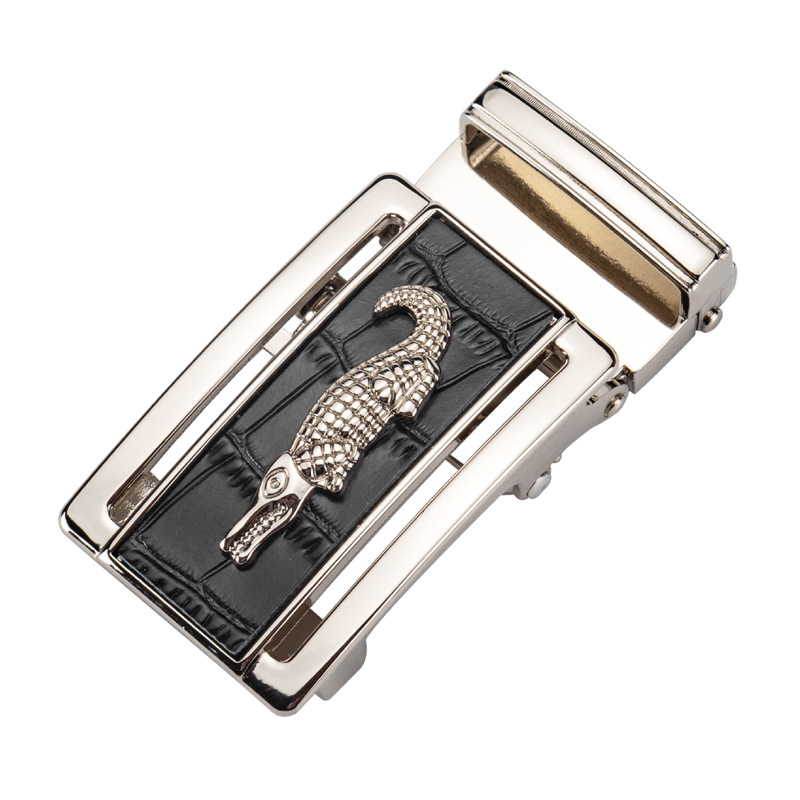 男贴皮鳄鱼皮带扣3.0无孔无牙合金腰带头无牙自动扣3.2宽时尚休闲