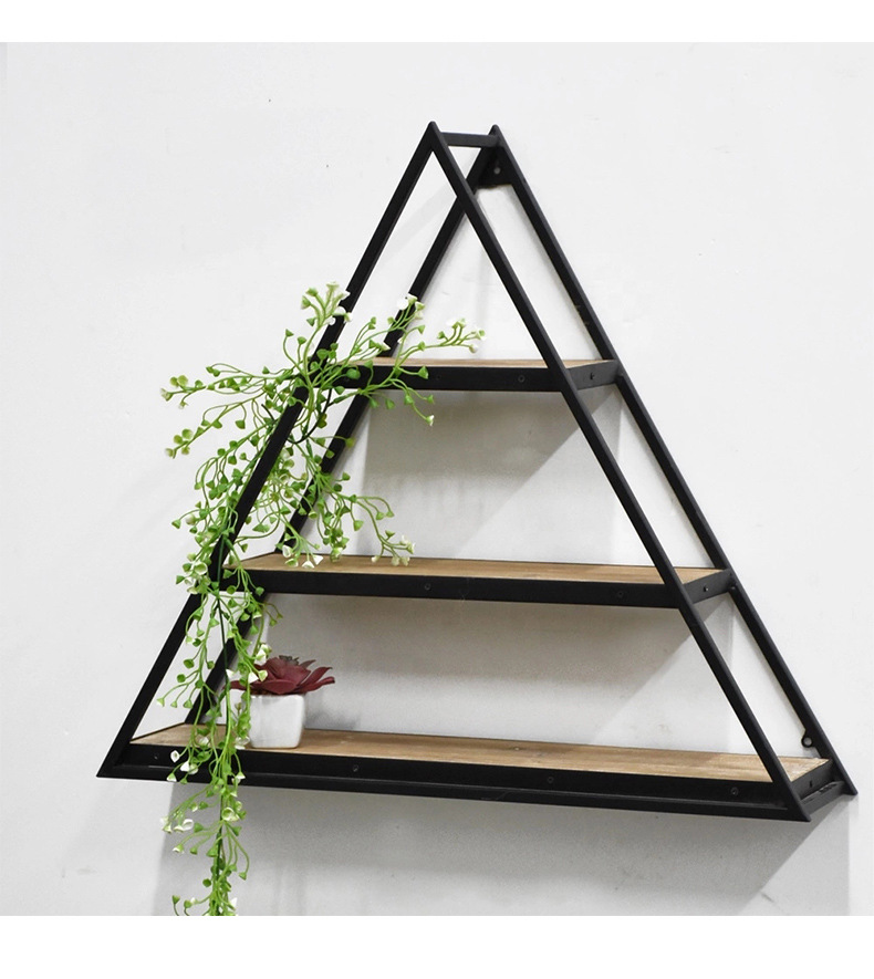 跨境砖供木金属黑色小装饰三角形漂浮架墙上多层置物架搁板支撑架