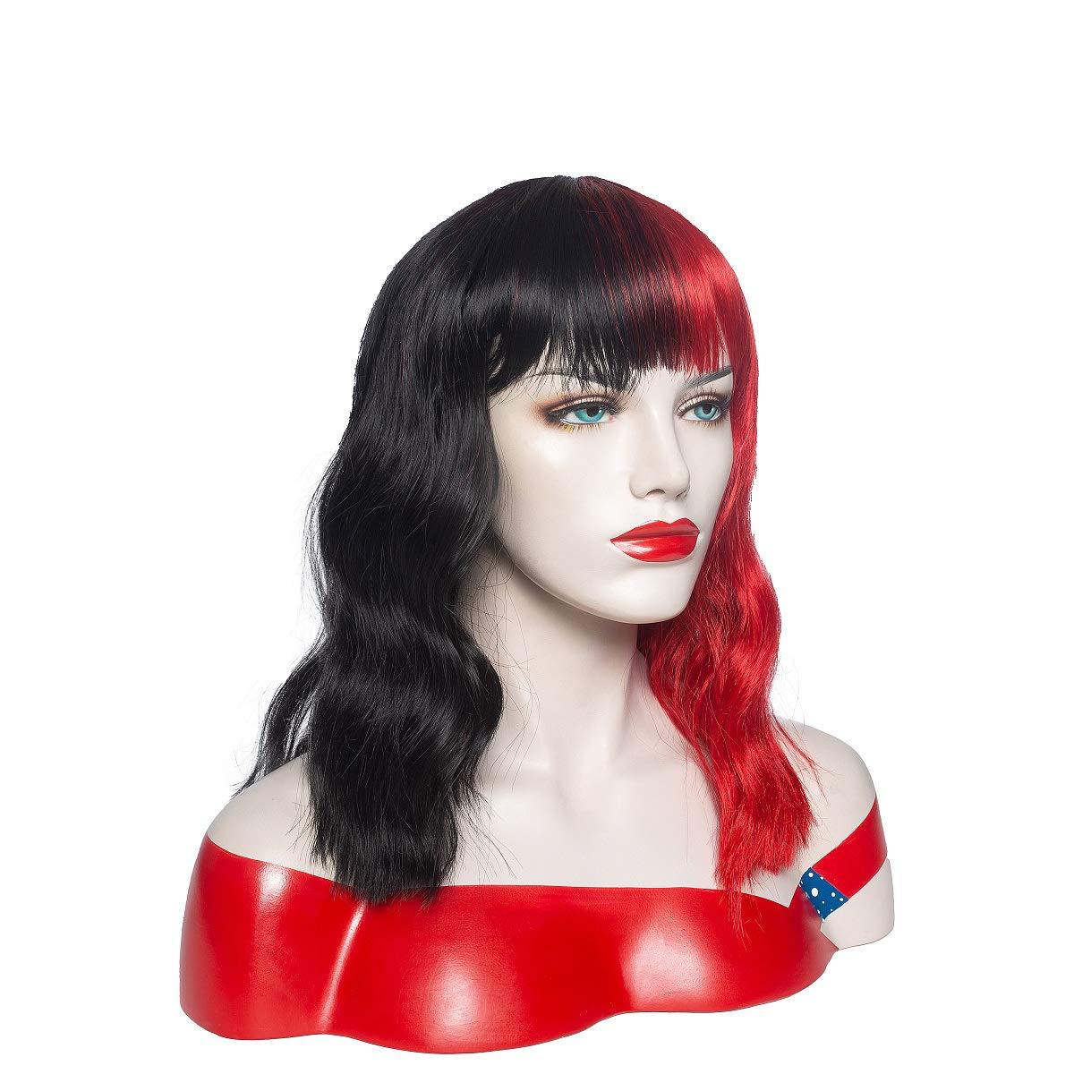 黑白阴阳假发 拼色红黑万圣节吸血鬼魔女假发鬼节假发玉米烫发套