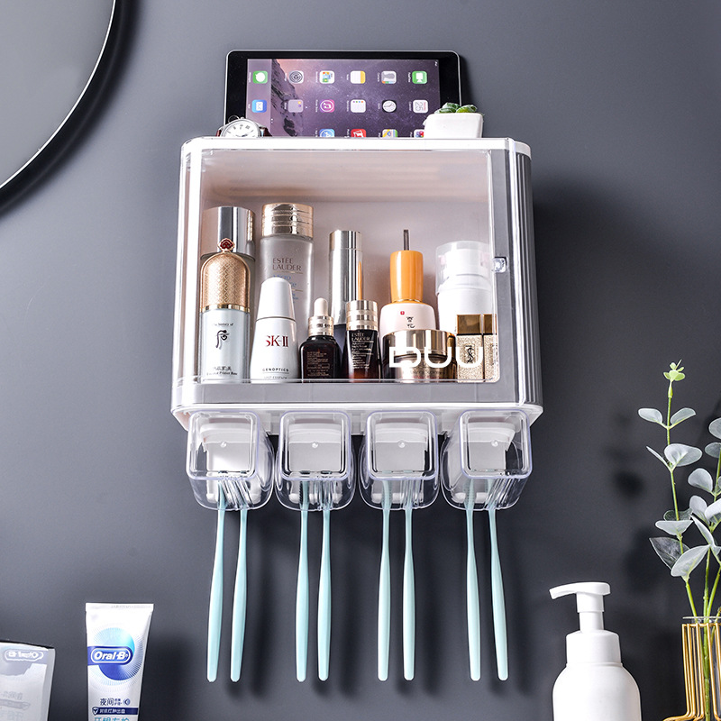 New Wall-Mounted Toothbrush Storage Rack Bathroom Cosmetics Plastic Pp Transparent Storage Rack Punch-Free Organizing Rack Wholesale