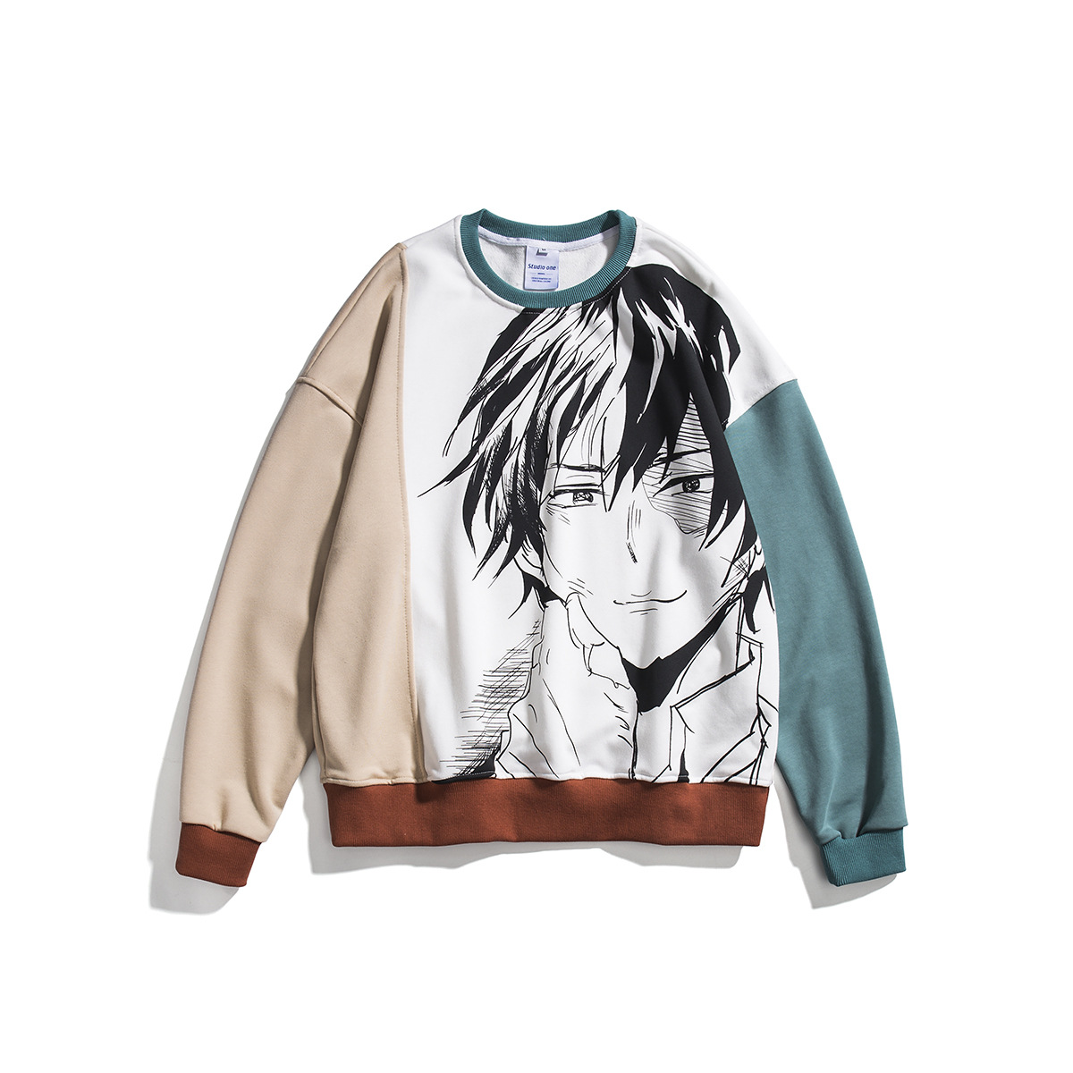 kaiz 凯众2021春日系原创潮牌男撞色动漫人物休闲圆领卫衣st-2118
